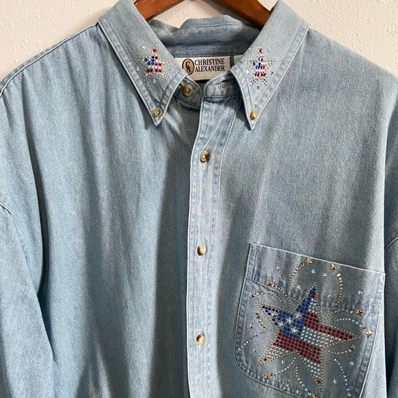 Vintage 90s Christine Alexander American Bedazzle Button Down Shirt - Picture 4 of 7